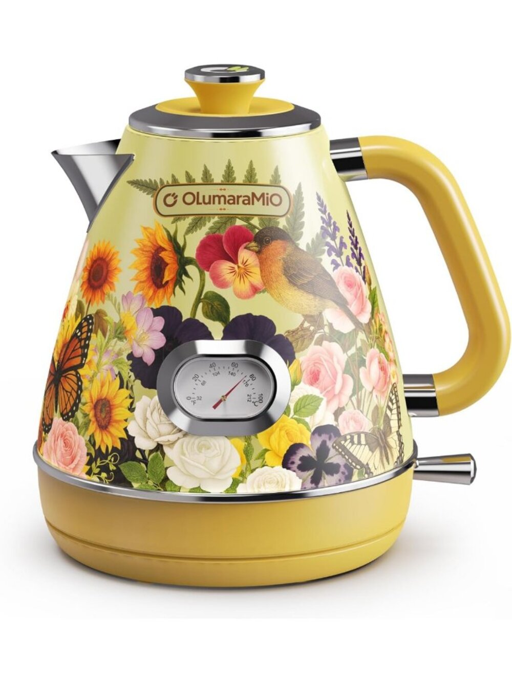Vintage Floral Design 1.7L Retro Electric Kettle with Thermometer - Stylish